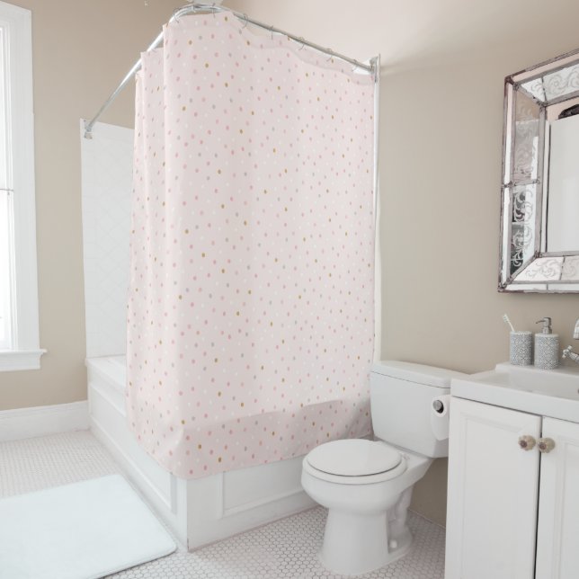 Polka Confetti Pattern Shower Curtain (In Situ)