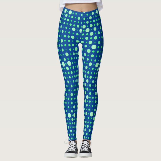 Polka Dot 02.Green. Dblue BG Leggings (Front)