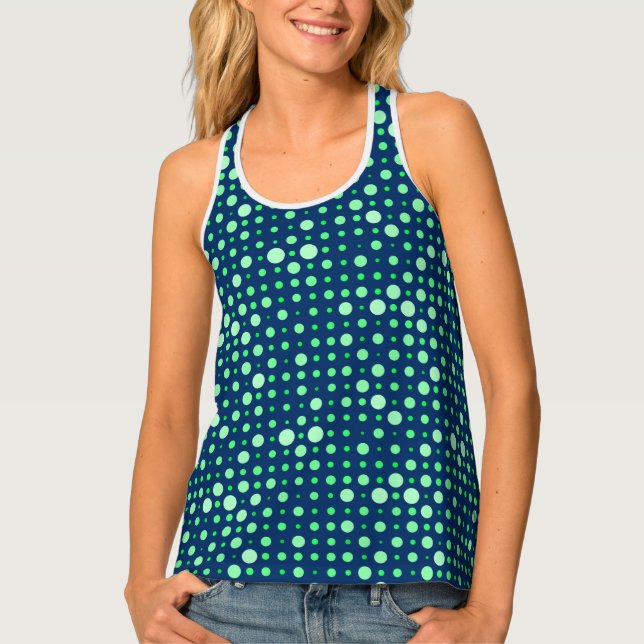 Polka Dot 02.Green. DBlue BG Tank Top (Front)