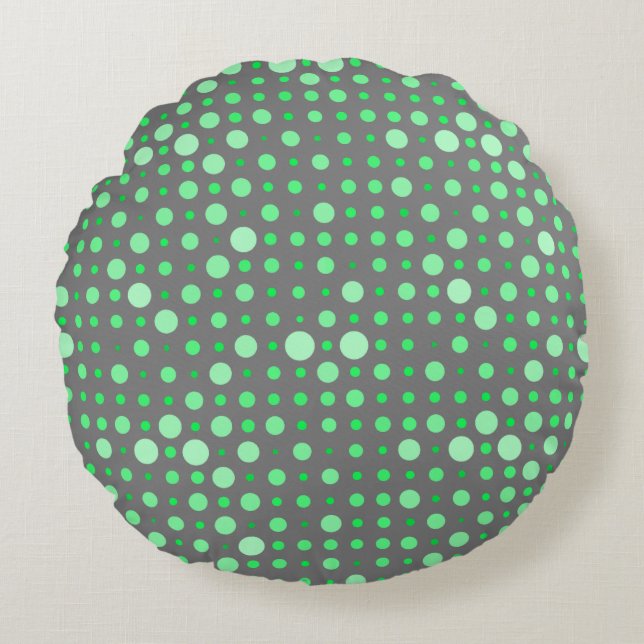 Polka Dot 02.Green. Grey BG Round Pillow (Front)