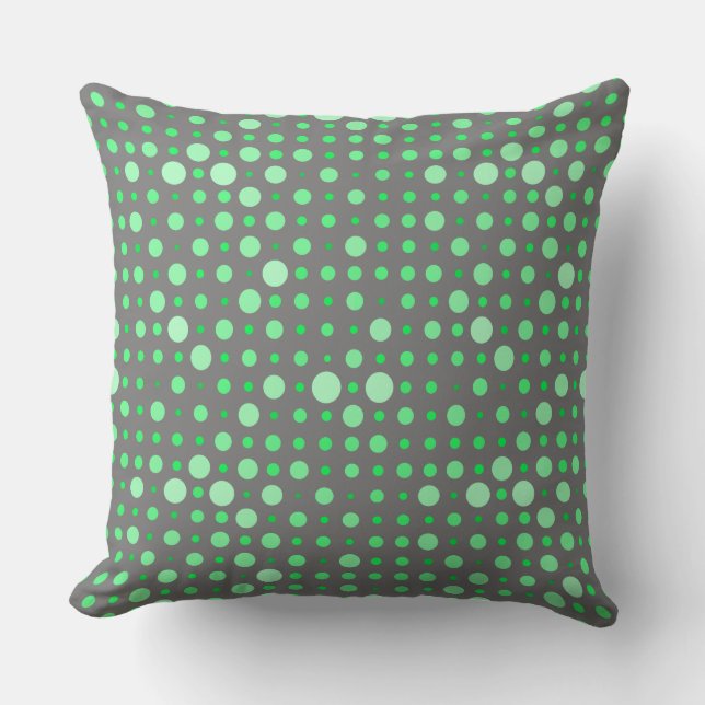 Polka Dot 02.Green. Grey BG Throw Pillow (Front)