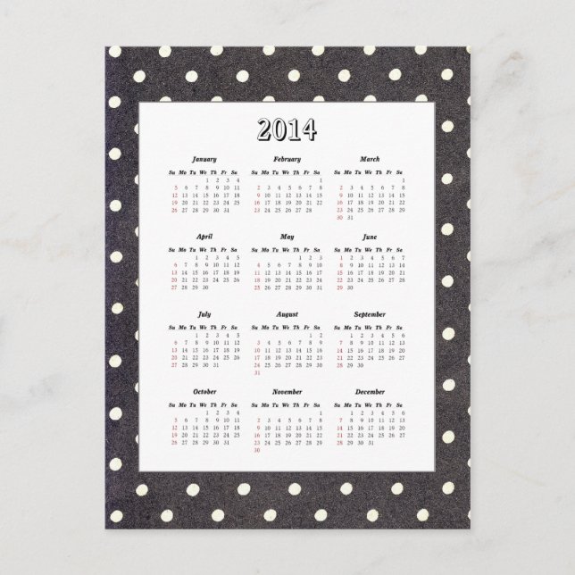 Polka Dot 2014 Calendar Postcard (Front)