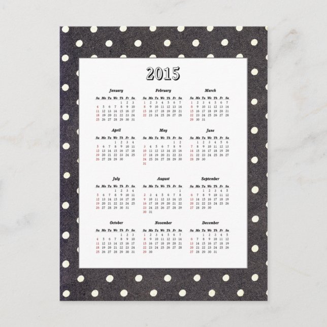 Polka Dot 2015 Calendar Postcard (Front)