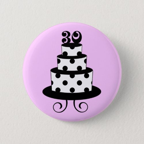 Polka Dot 30th Birthday Cake Pinback Button