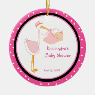 Polka Dot Adorable Stork Baby Girl Shower Ornament
