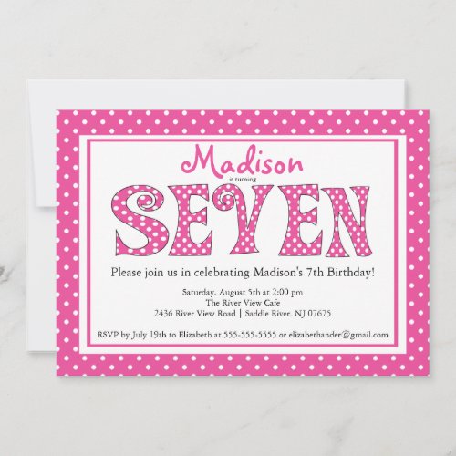Polka Dot Alphabet 7th Birthday Party Invitation