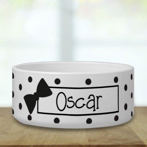 Polka Dot and Bow Tie Ceramic Pet Bowl