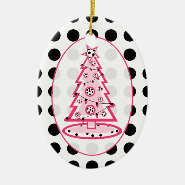 Polka Dot And Pink Christmas Tree Ornament (Front)