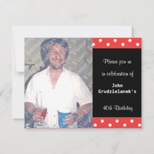 Polka Dot And Red Bubble 40th Birthday Celebration Invitation