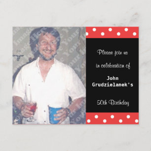 Polka Dot And Red Bubble 50th Birthday Celebration Invitation