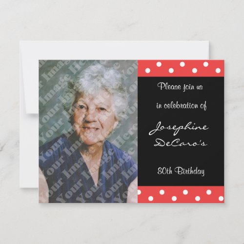 Polka Dot And Red Bubble 80th Birthday Celebration Personalized Announcement