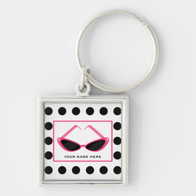 Polka Dot and Retro Pink Sunglasses Keychain (Front)
