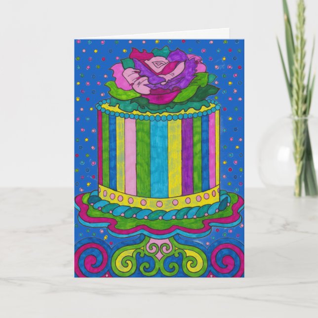 Polka Dot and Stripes Birthday Cake Card (Front)