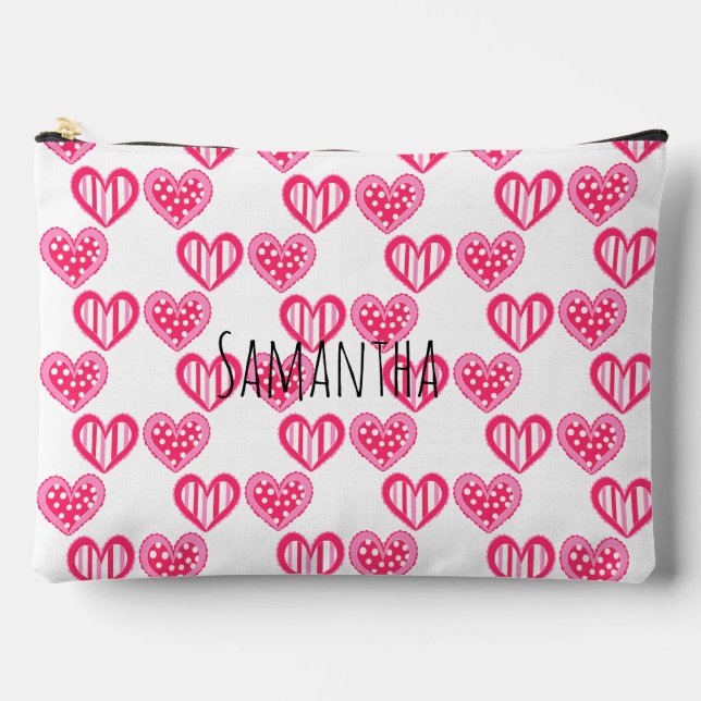 Polka Dot And Stripes Hearts Accessory Pouch (Front)