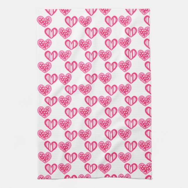 Polka Dot And Stripes Hearts Kitchen Towel (Vertical)