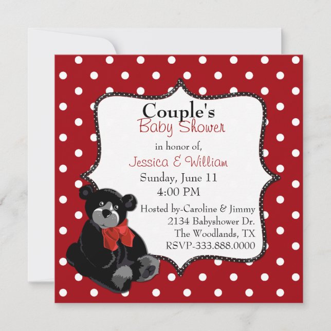 Polka Dot and Teddy Bear Couple's Baby Shower Invitation (Front)