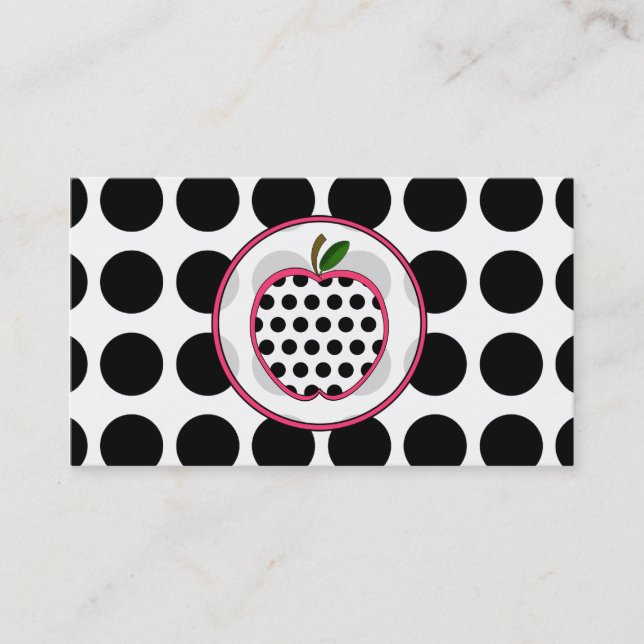 Polka Dot Apple Fashion Teacher Business Card (Front)
