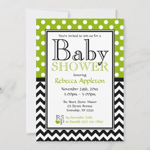 Polka Dot Apple Green &amp; Chevron Baby Shower Announcements