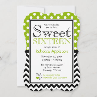 Polka Dot Apple Green Chevron Sweet Sixteen Invitation