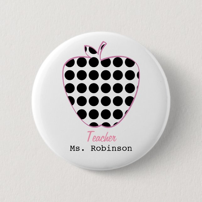 Polka Dot Apple Teacher Button (Front)