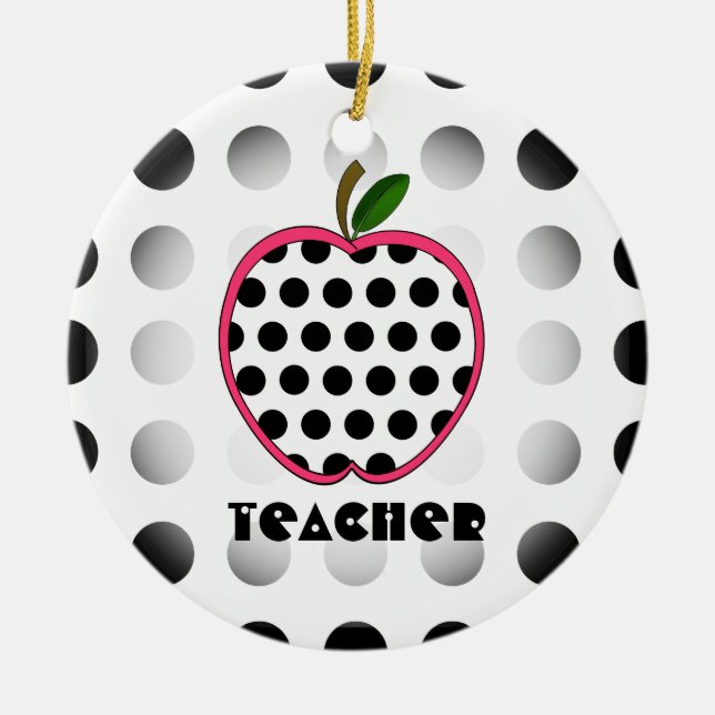Polka Dot Apple Teacher Ceramic Ornament (Front)
