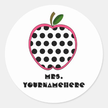 Polka Dot Apple Teacher Classic Round Sticker by thepinkschoolhouse at Zazzle