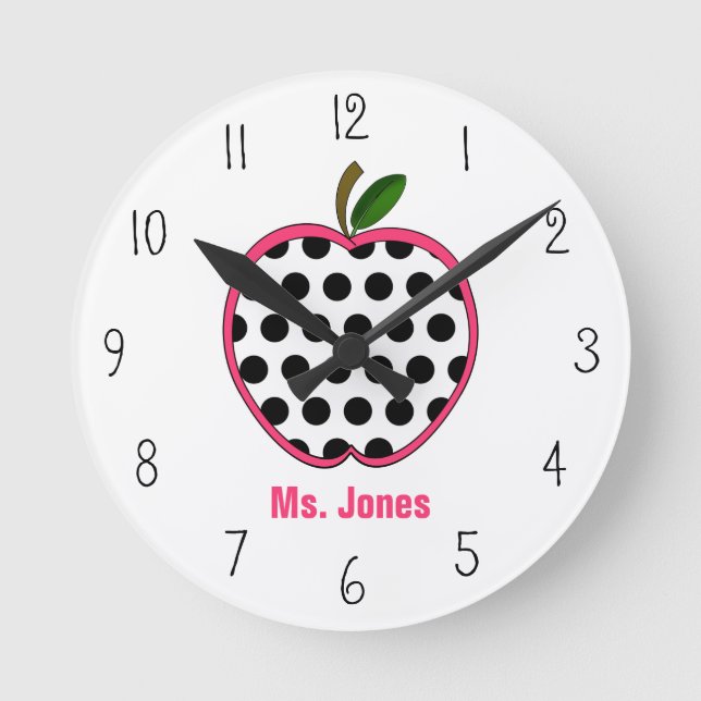 Polka Dot Apple Teacher Clock (Front)