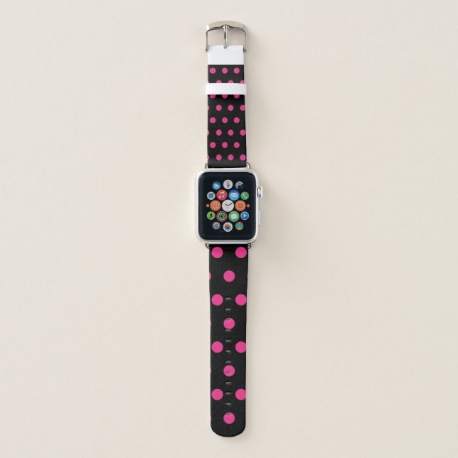 Polka Dot Apple Watch Band (Black & Neon Pink) (Front)