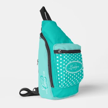 Polka Dot Aqua And White  Sling Bag by Mylittleeden at Zazzle