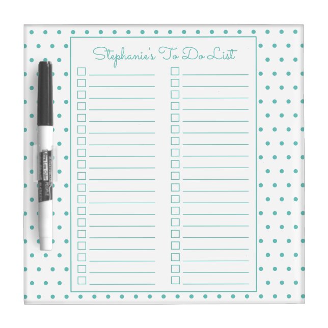 Polka Dot Aqua Two Column Checklist Dry Erase Board (Front)