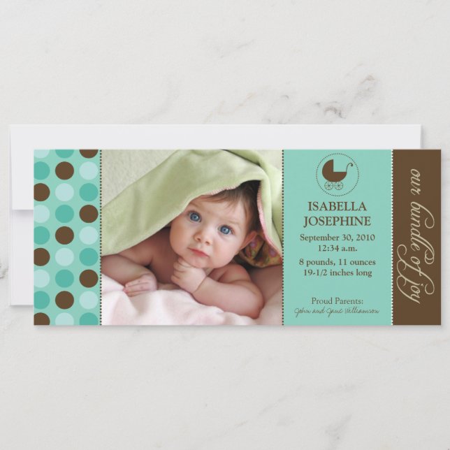 Polka Dot Baby Birth Announcement (aqua blue) (Front)