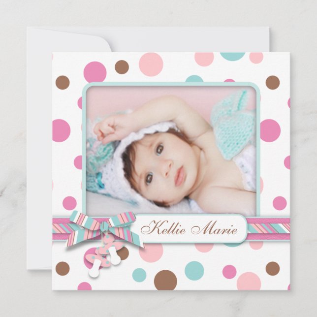 Polka-dot Baby Girl Announcement (Front)