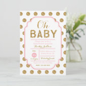 Polka Dot Baby Shower Invitation - Pink and Gold (Standing Front)