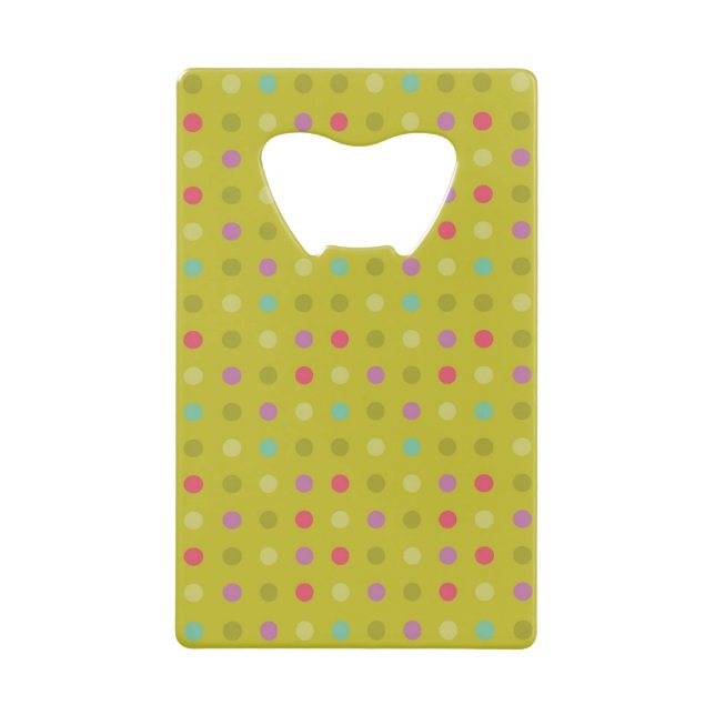 Polka-dot background pattern credit card bottle opener (Front)