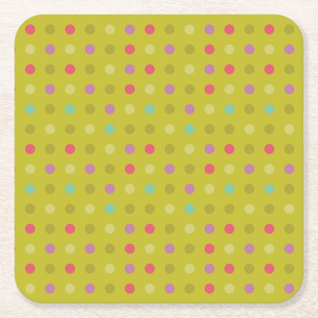 Polka-dot background pattern square paper coaster (Front)