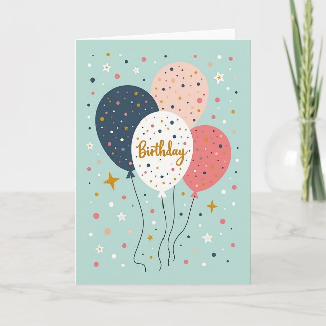 Polka Dot Balloon Birthday Card (Front)