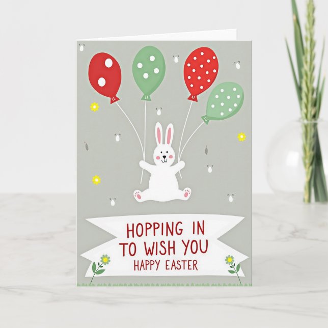 Polka Dot Balloon Rabbit Card (Front)