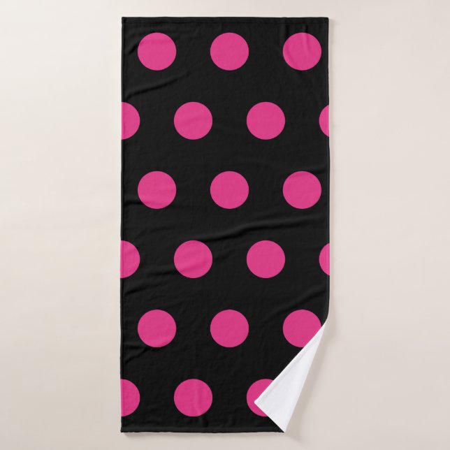 Polka Dot Bath Towel (Black & Neon Pink) (Bath Towel)