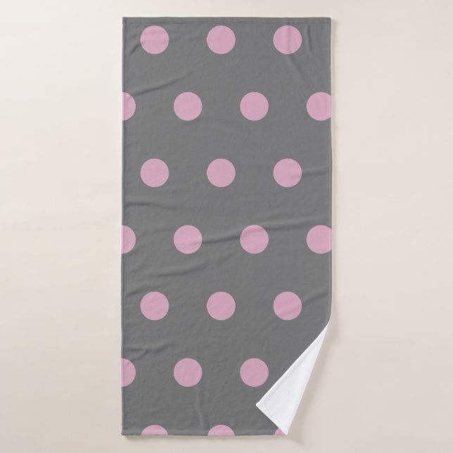 Polka Dot Bath Towel (Dark Gray & Soft Pink) (Bath Towel)