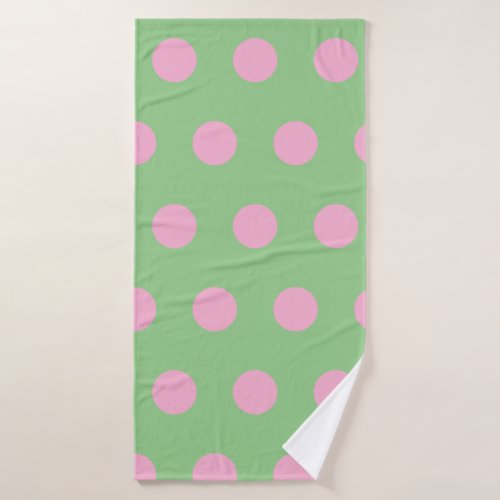 Polka Dot Bath Towel Sage Green  Pastel Pink