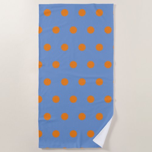 Polka Dot Beach Towel Denim Blue  Orange