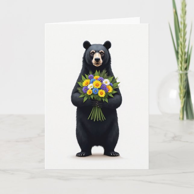 Polka Dot Bear Flower Card (Front)