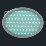 Polka Dot Belt Buckle (Aqua & White)<br><div class="desc">Vintage polka dots...  for those who love to live a retro lifestyle... 
Aqua background with white polka dots... 
Great little gift idea...  for birthdays,  celebrations,  holidays and more...  and an everyday essential... </div>