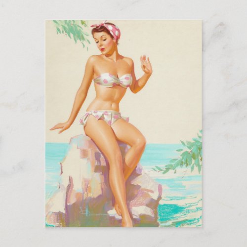 Polka Dot Bikini Pin Up Art Postcard
