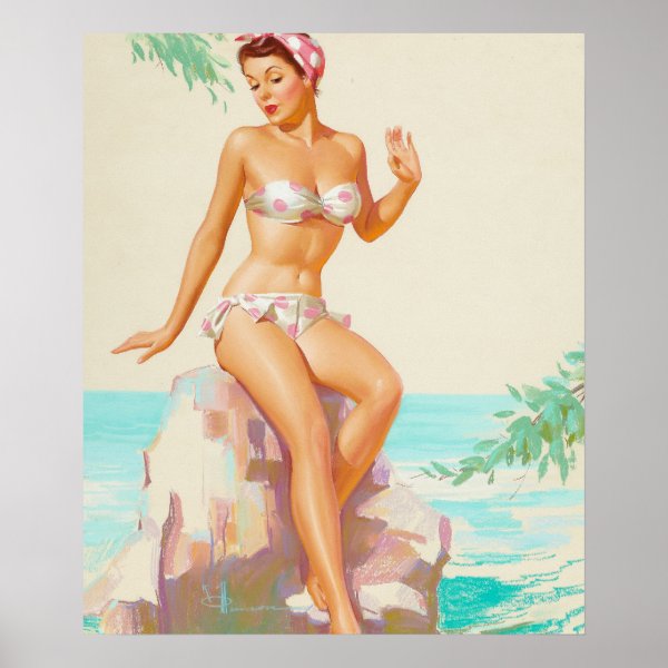 Polka Dot Bikini Pin Up Art Poster - Looking for vintage pinup girl art? 