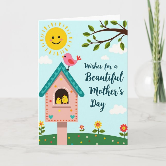 Polka Dot Birdhouse Springtime Card (Front)