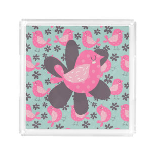 Polka Dot Birds and Flowers Acrylic Tray