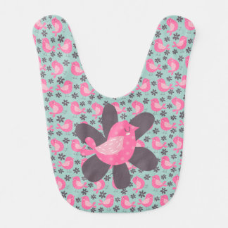 Polka Dot Birds and Flowers Baby Bib