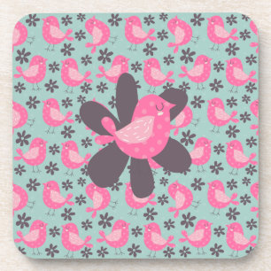 Polka Dot Birds and Flowers Beverage Coaster