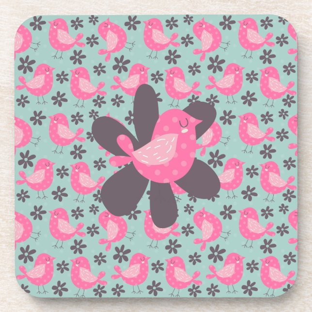 Polka Dot Birds and Flowers Beverage Coaster (Front)